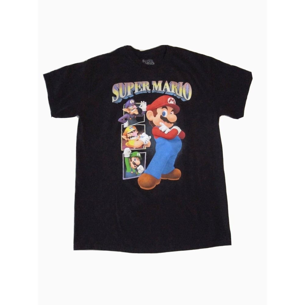 Men’s Medium 38-40 Super Mario Brothers Black Shirt Luigi Wario Waluigi